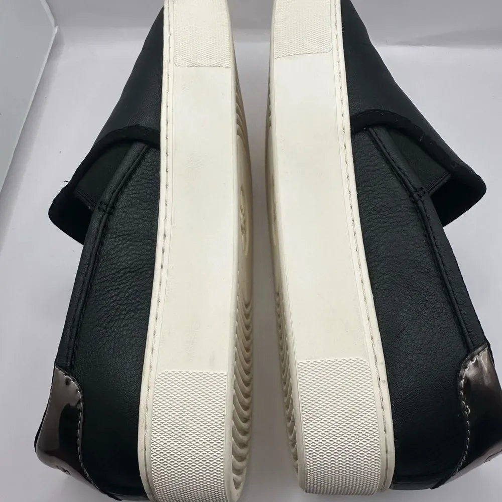 Ugg Cahlvan Black Leather Slip On Gold Accent Sneakers Size 7.5 - Picture 7 of 10